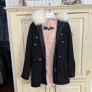 Elegant Black Jacket with Pink and White Fur